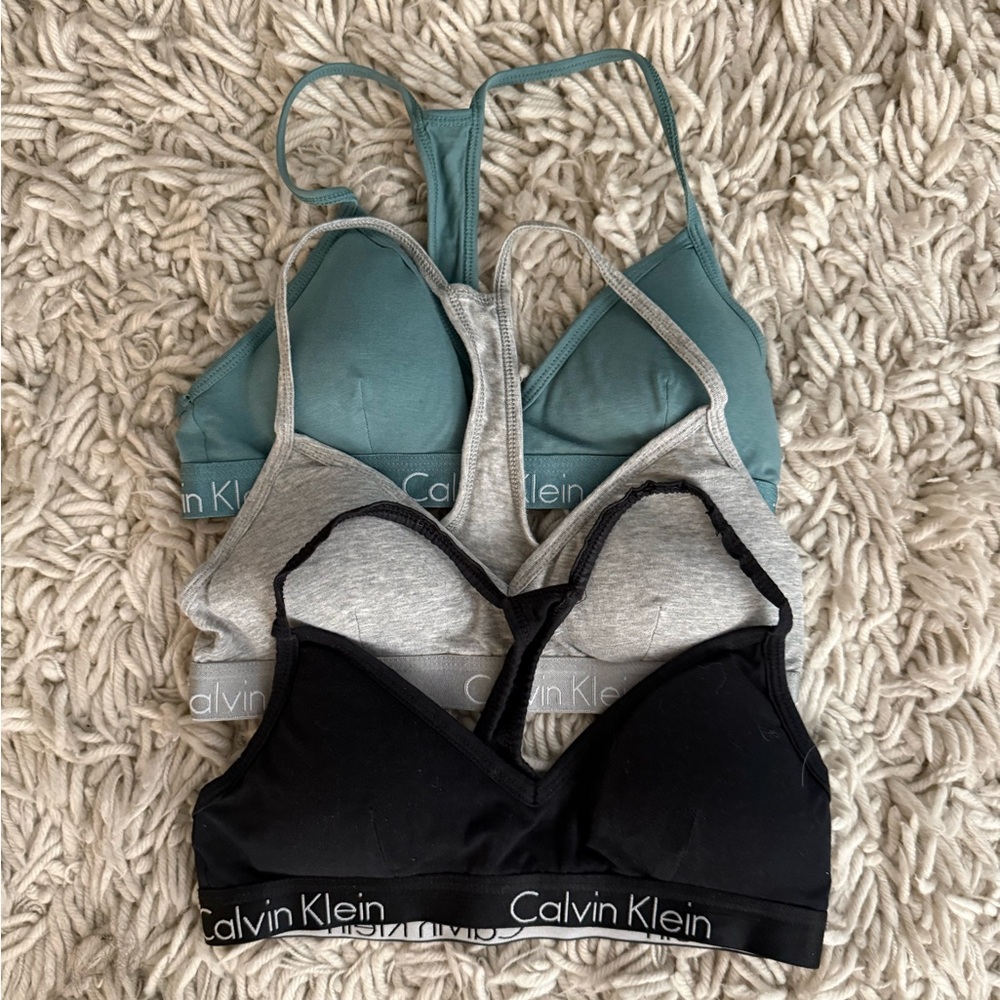 Calvin Klein Trio Bralette Set - Black, Gray, Teal